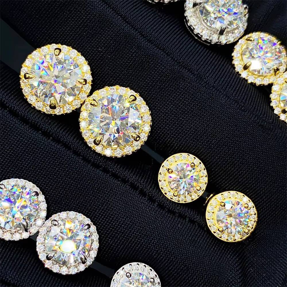 Luxury Moissanite Hip Hop Jewelry VVS Diamond Round Earrings 8mm 92mm 11mm Width Sterling Silver 925 Hip Hop Fashion Stud Earri