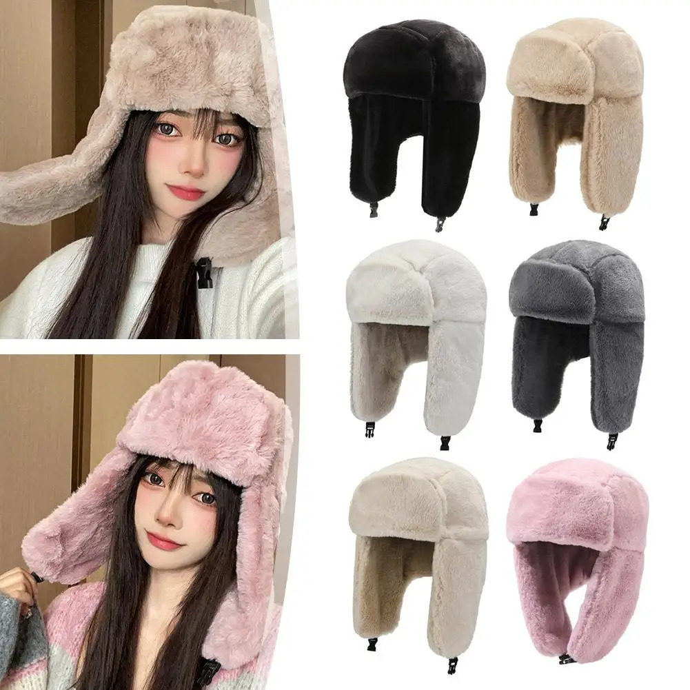 Womens Winter Adjustable Thickened Warm Beanie Russian Caps Korean Fashion Ushanka Earflap Pilot Hat Womens Trend Bomber Hat 251029