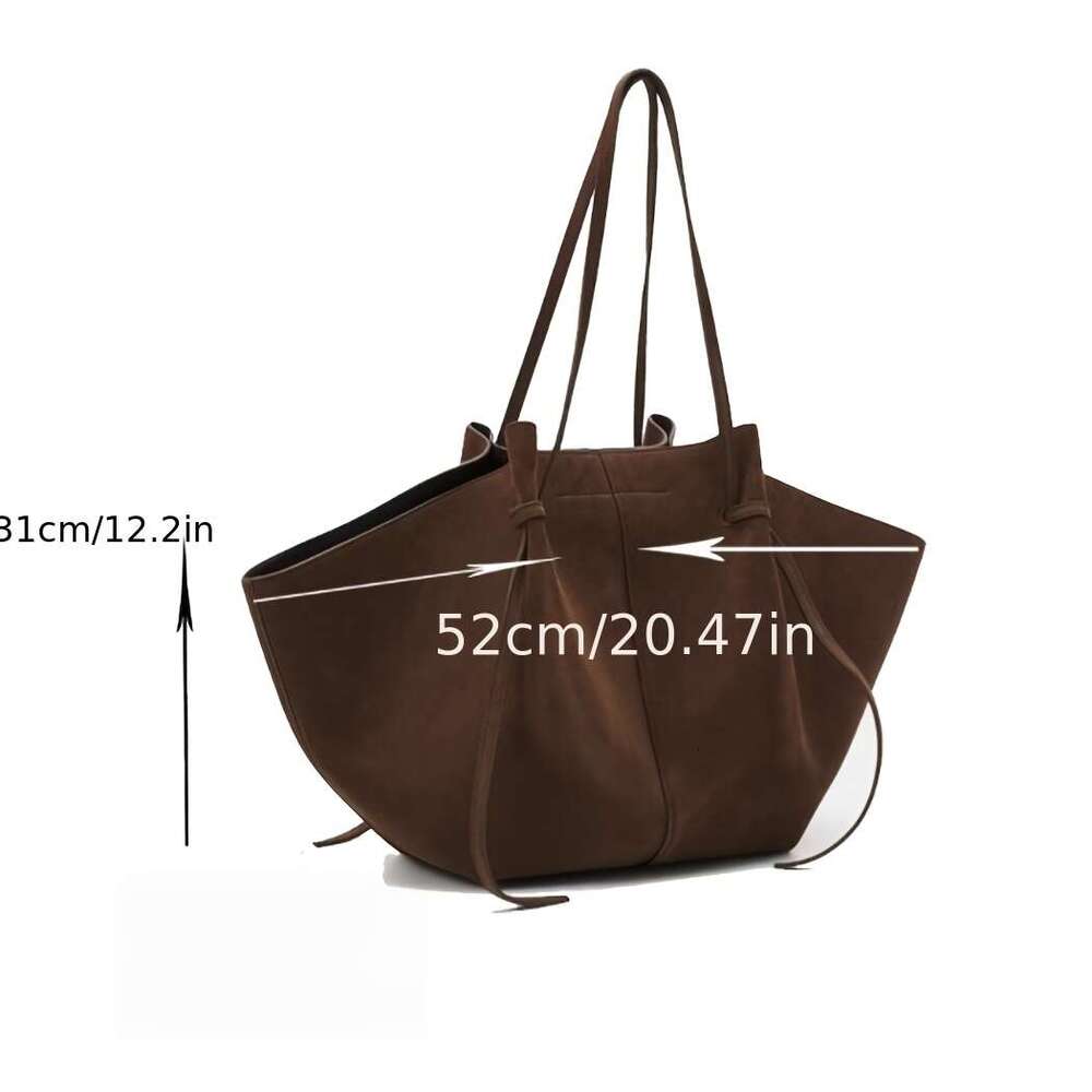 Dark Brown Suede Tote Bag Women Capacity Odorless Organizer With Decorative Tie Details, Holds Essentials, Versatile For Dinner