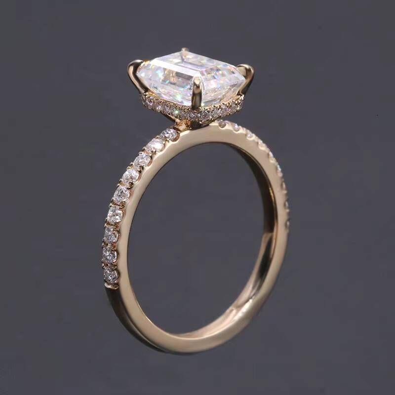 14K Solid Gold Jewelry 18K Gold Moissanite Ring Wedding Ring 2carat 6x8mm Emerald Cut Moissanite Engagement Ring for Women