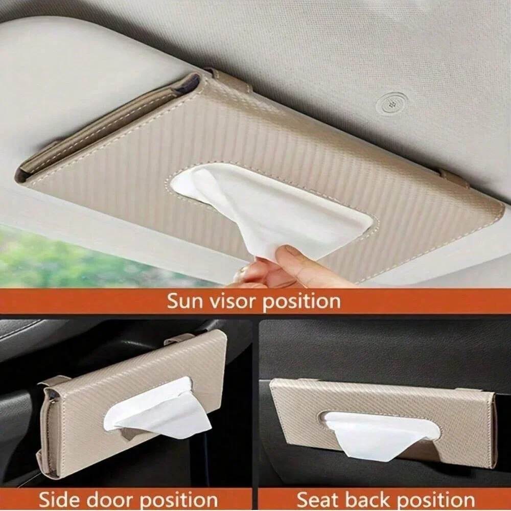 Car Tissue Holder Car Sun Visor Napkin Case Multifunctional PU Leather Back Seat Tissue Box Tissue Bag For All Models 251029