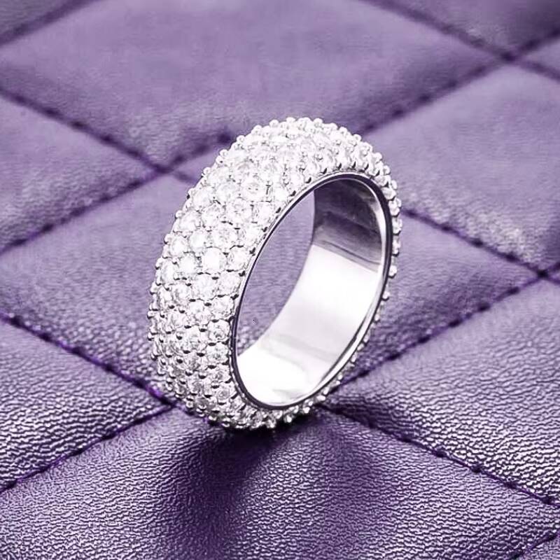 Pass Diamond Tester Hip Hop Bling D Color VVS Moissanite Iced Out Mens 5 Rows Band Ring With 925 Sterling Silver GRA