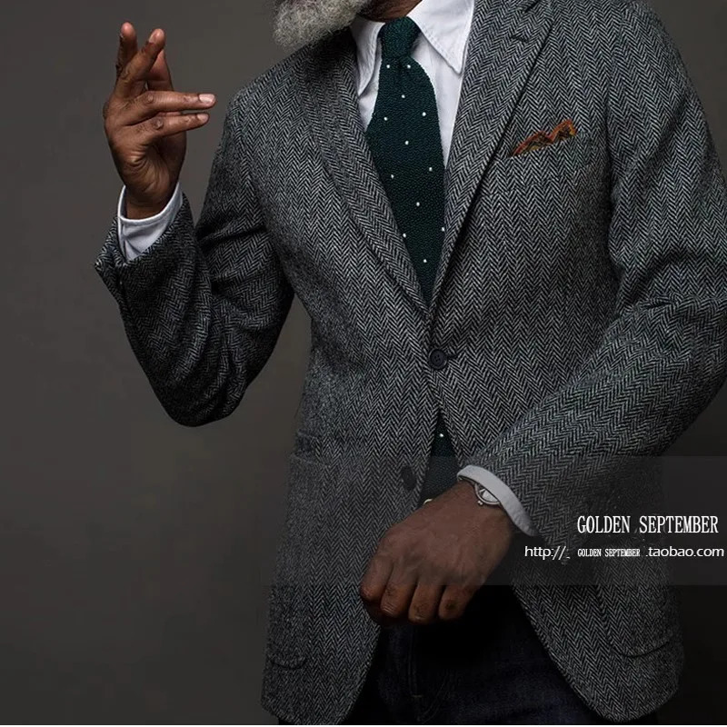Uncle Nicks WoosterStyle Suit Autumn and Winter Vintage Tweed Wool Herringbone Pattern Mens Blazer 251028