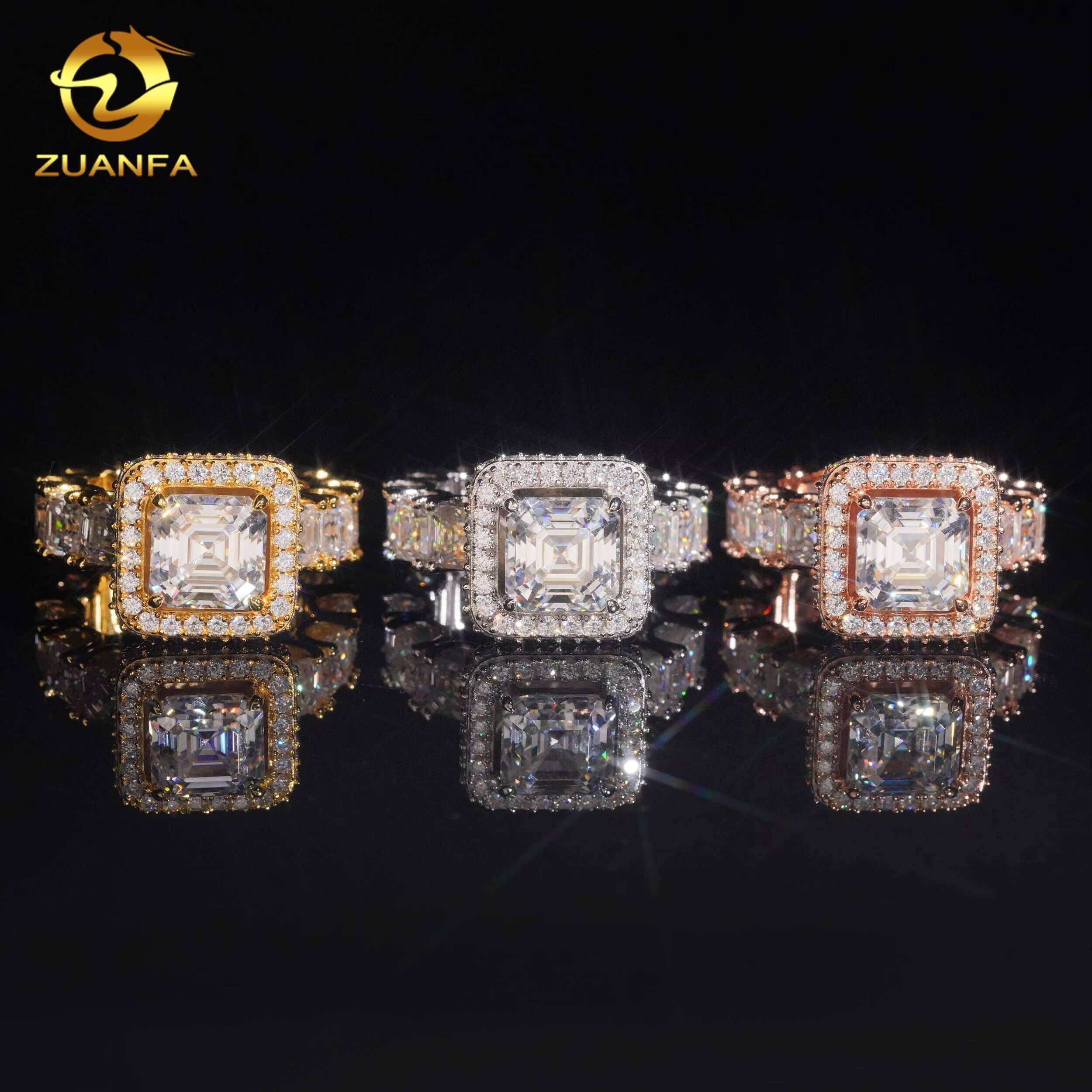 Iced Out Ring VVS Moissanite Diamond 925 Sterling Silver Moissanite Eternity Ring Asscher Cut Women Men Engagement Ring