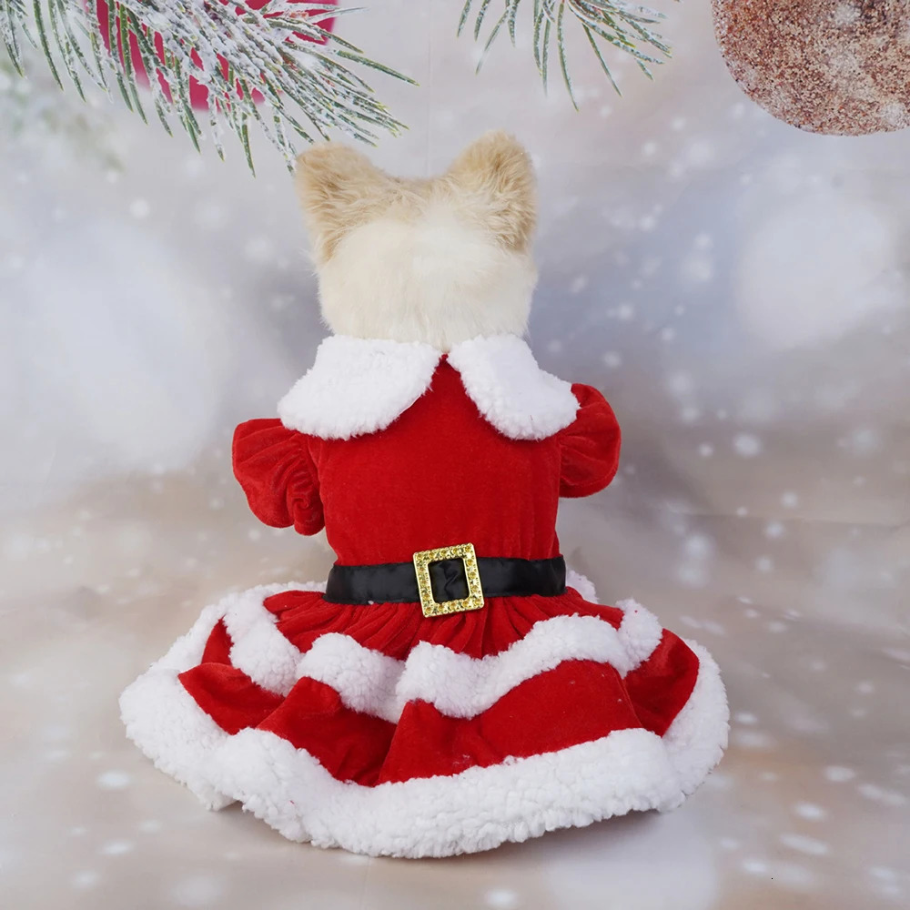 Christmas Dog Clothes Dog Ruffle Edge Dress Coat Xmas Plush Dress Skirt Pets Cat Warm Dress Bow Headbands Collar Skirt Supplies 251029