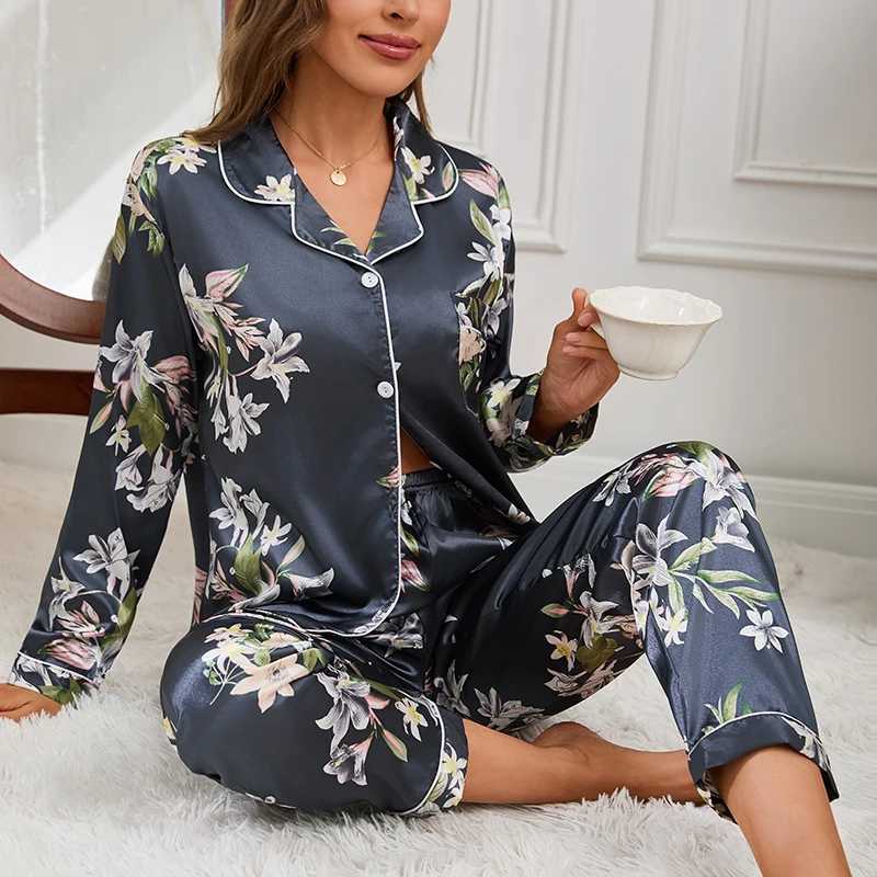 Womens Home Clothes Pajamas 2 Piece Autumn Long Sleeve Tops and Trouser Sleepwear Loungewear Button Down Pijama Pyjama Pjs SetT251029