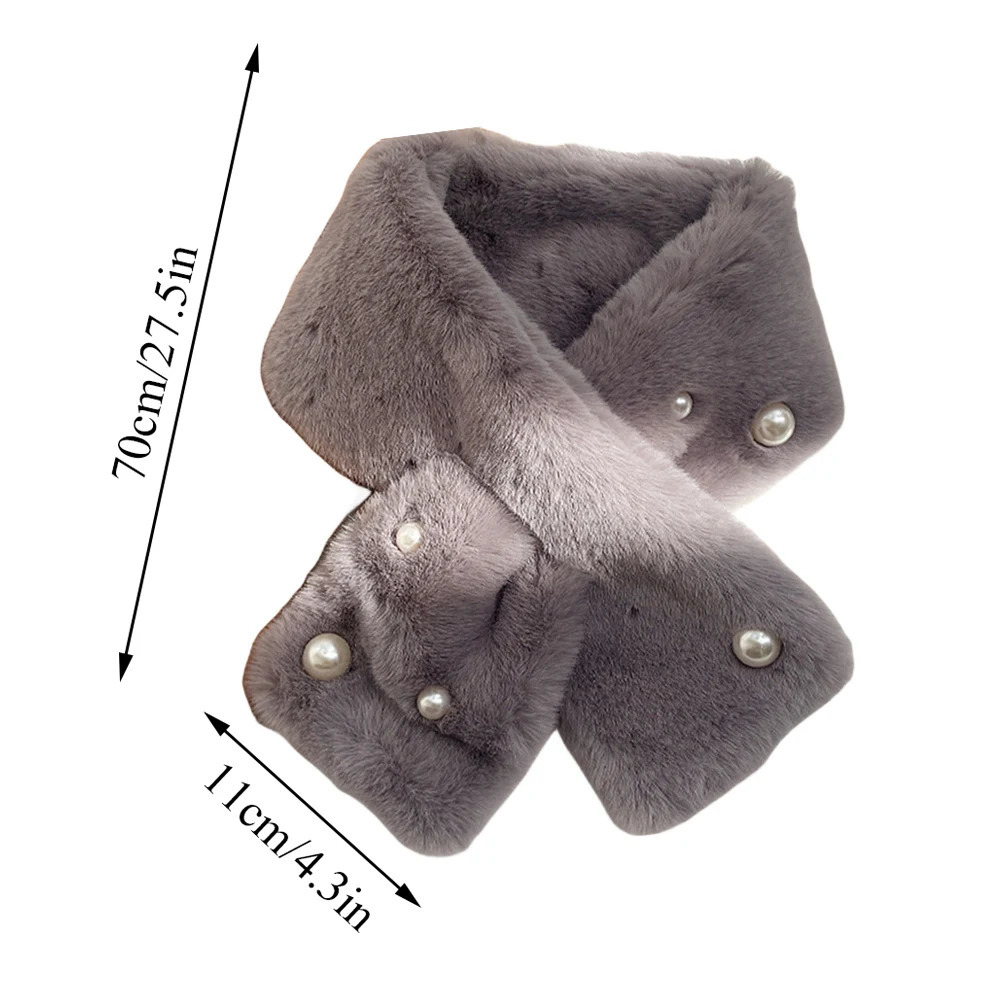 Pearl Faux Rabbit Fur Scarf Women Cute Neck Warmer Winter Warm Soft Furry Scarves Outdoor Windproof Cross Scarf Collar 251029