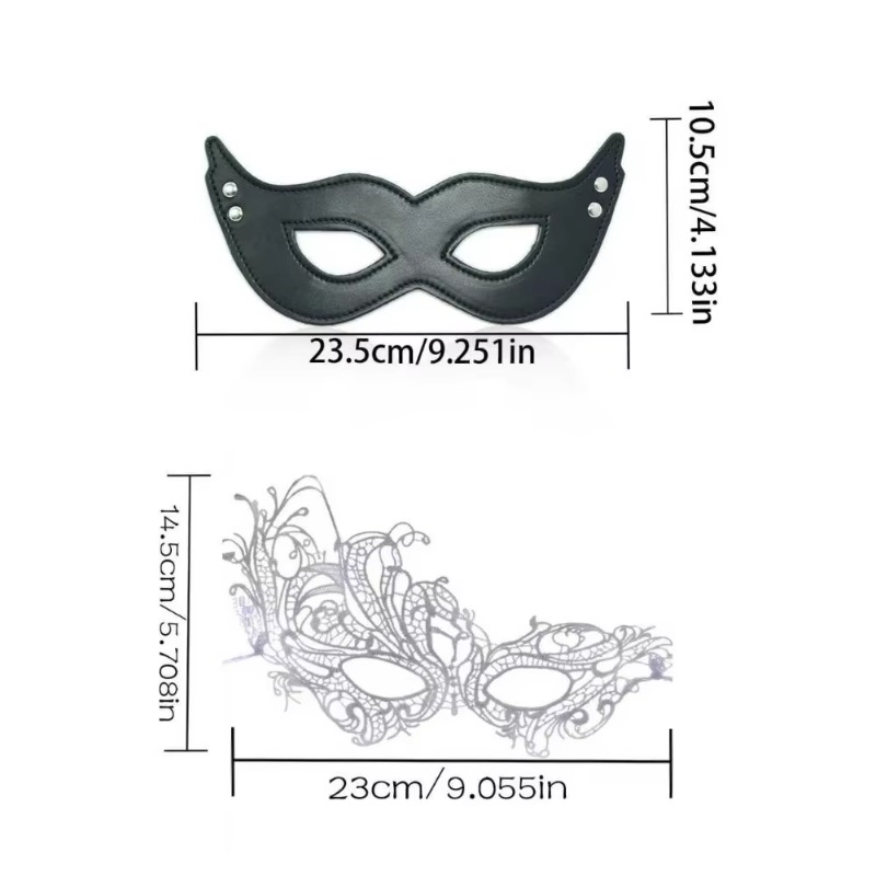 A set of 4 mysterious masks: including black leather masks and lace masks, with diverse styles to create an atmosphere