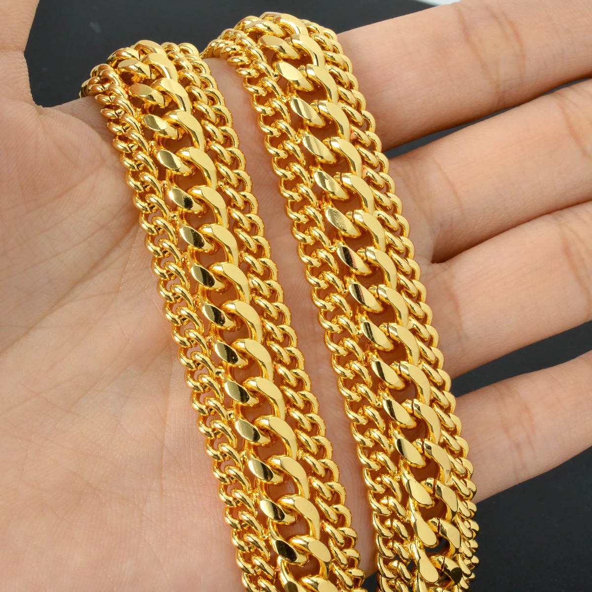 20MM Big Wide Chain For Men Women Bracelet Gold Plated Double Weaving Rolo Cable Curb Link Catenary Chain Valentines Day Gift 251028