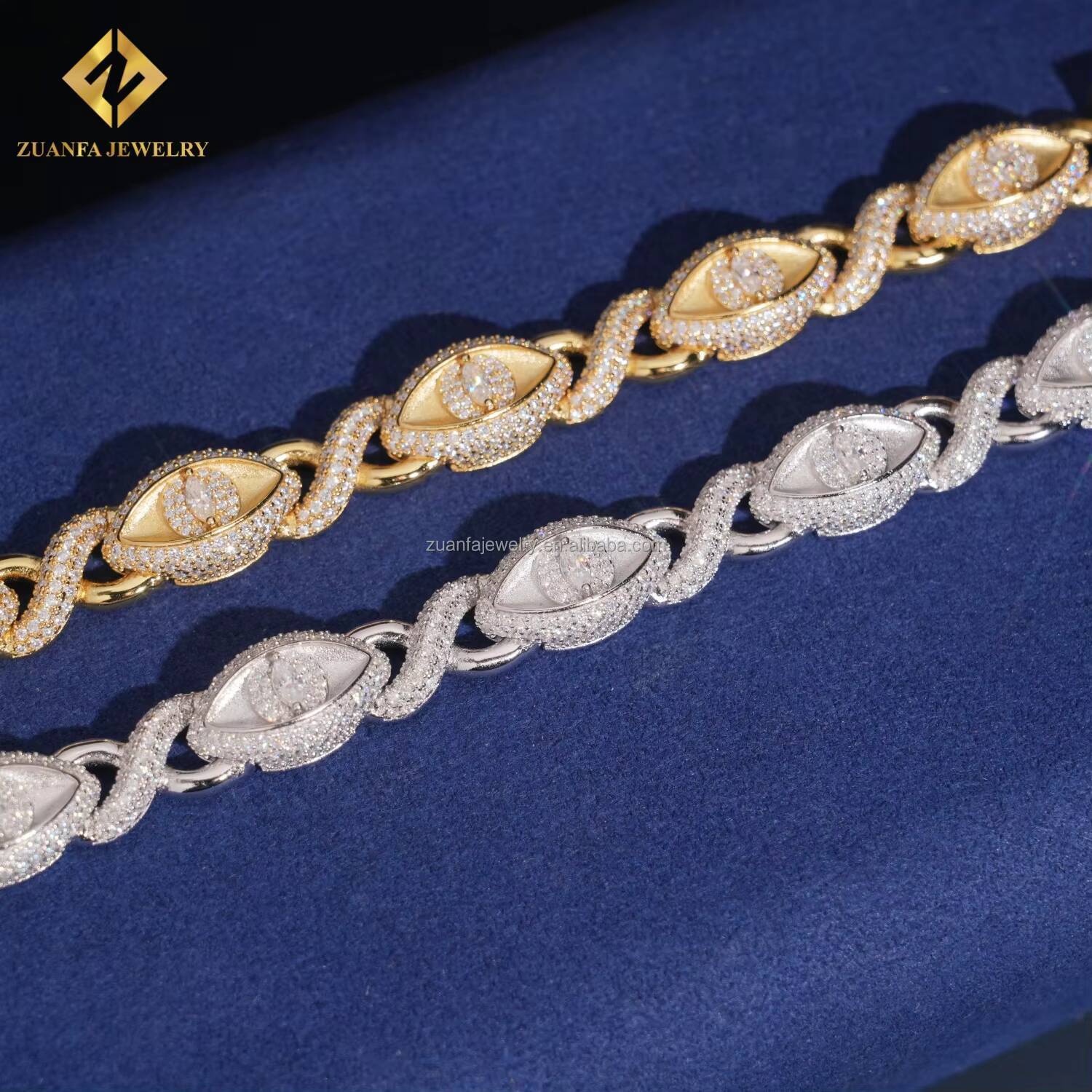 Special Design Fashion Evil Eyes 12mm Iced Out Hip Hop Jewelry S925 Silver Vvs1 Moissanite Diamond Infinity Cuban Bracelet