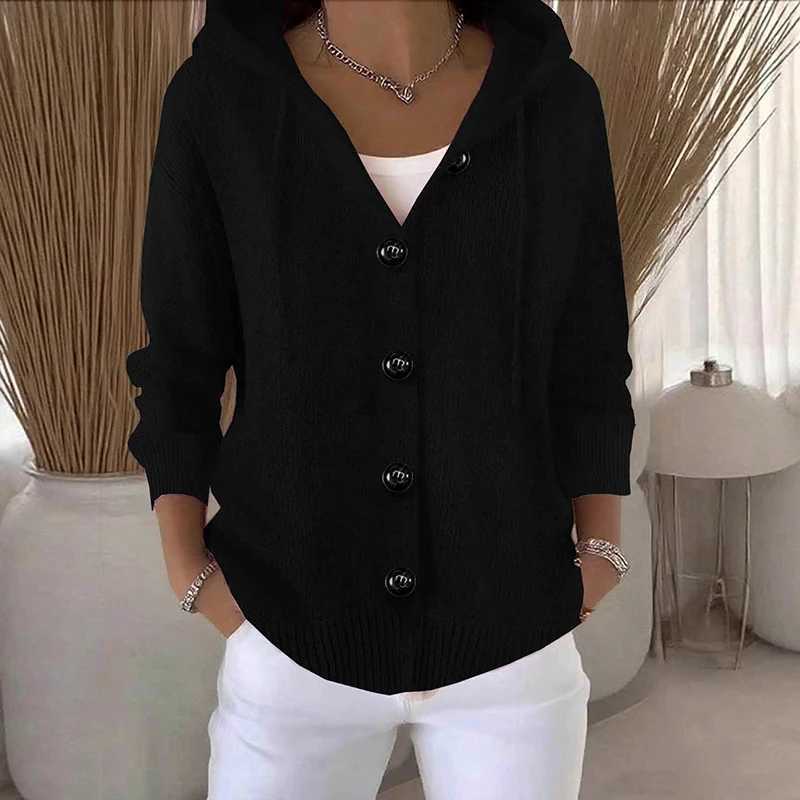 New Hooded Sweatshirt Women Long Sleeve Knitted Tops Cardigan Jacket Cross Border Button Sweater Cardigan Women Fashion CoatT251028