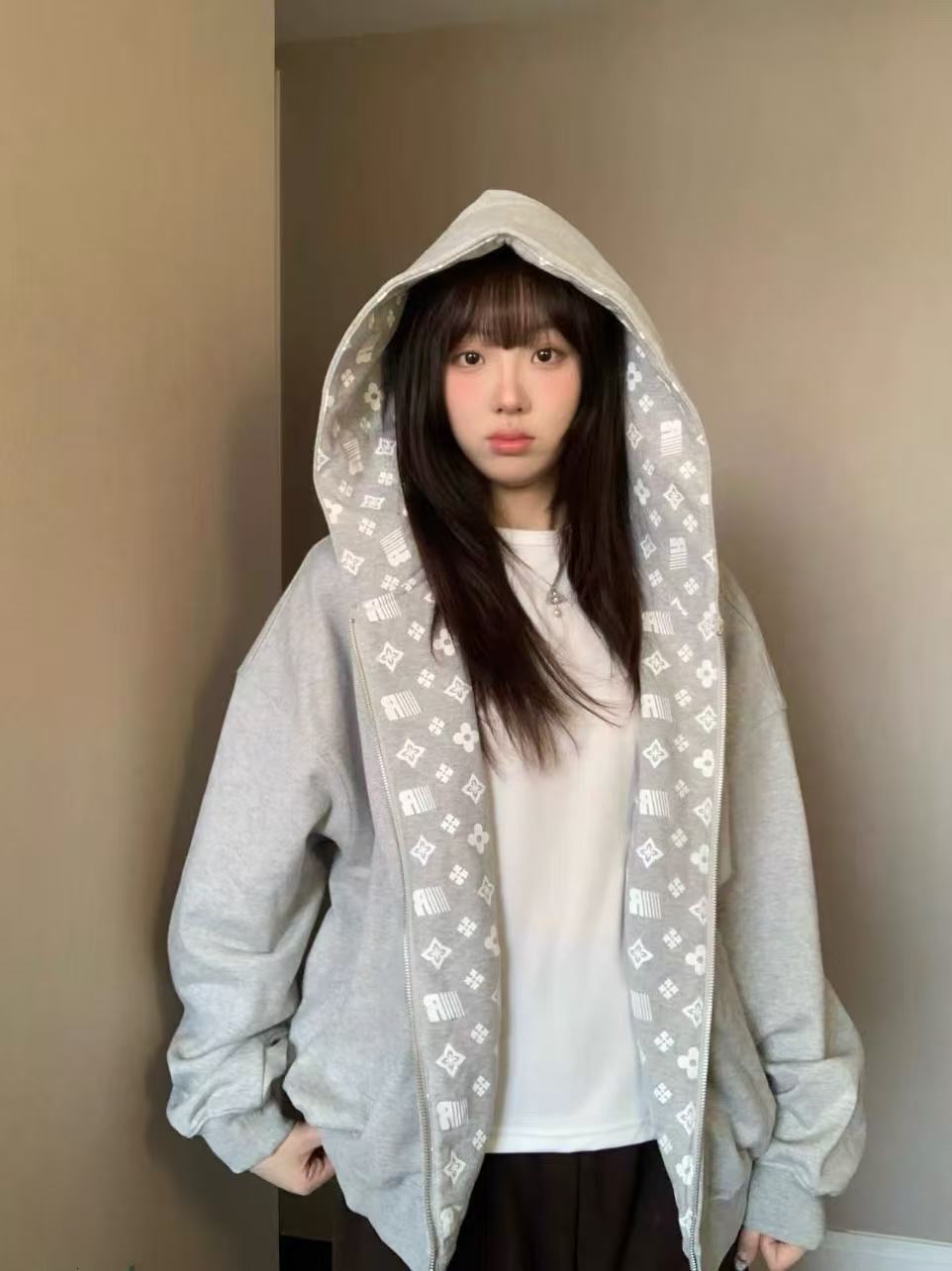 American designer fashion retro cardigan hooded women's sports shirt autumn new fashion loose couple zipper jacket