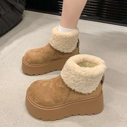 Thick-Soled Height-Increasing Snow for Women 2025 New Winter Designer Shoe Fleece-Lined Warm Furry Short Boots Fashionable Ugly-Cute Big-Toe Cotton Sh