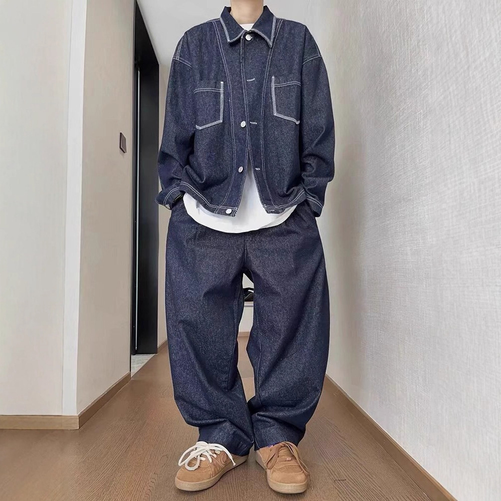American Style Spring And Designer Jacket Autumn Loose Stitching Denim Jacket Men's Trendy Brand Versatile Workwear Top
