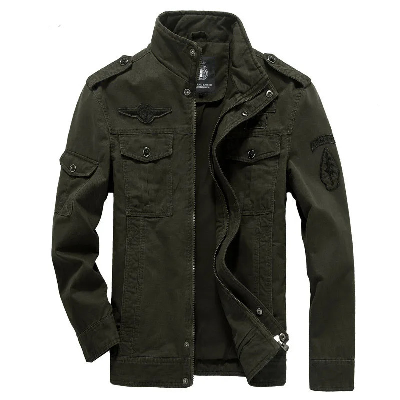 Highquality mens military jacket multipocket collar embroidered sleeve pilot tooling plus size cotton jacket men 251029
