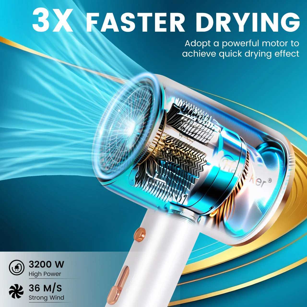 Hatteker 3200W Portable Hair Dryer 3 Temperature Settings Home Use Hotel Salon Professional Electric Blow Dryer for Travel W251029