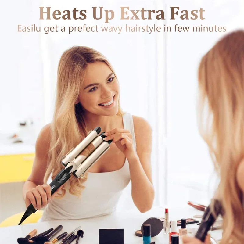 Curling Iron Wand With Lcd Temperature Display 1 Inch Ceramic Tourmaline Triple Barrels Coating Hair Curler 251029