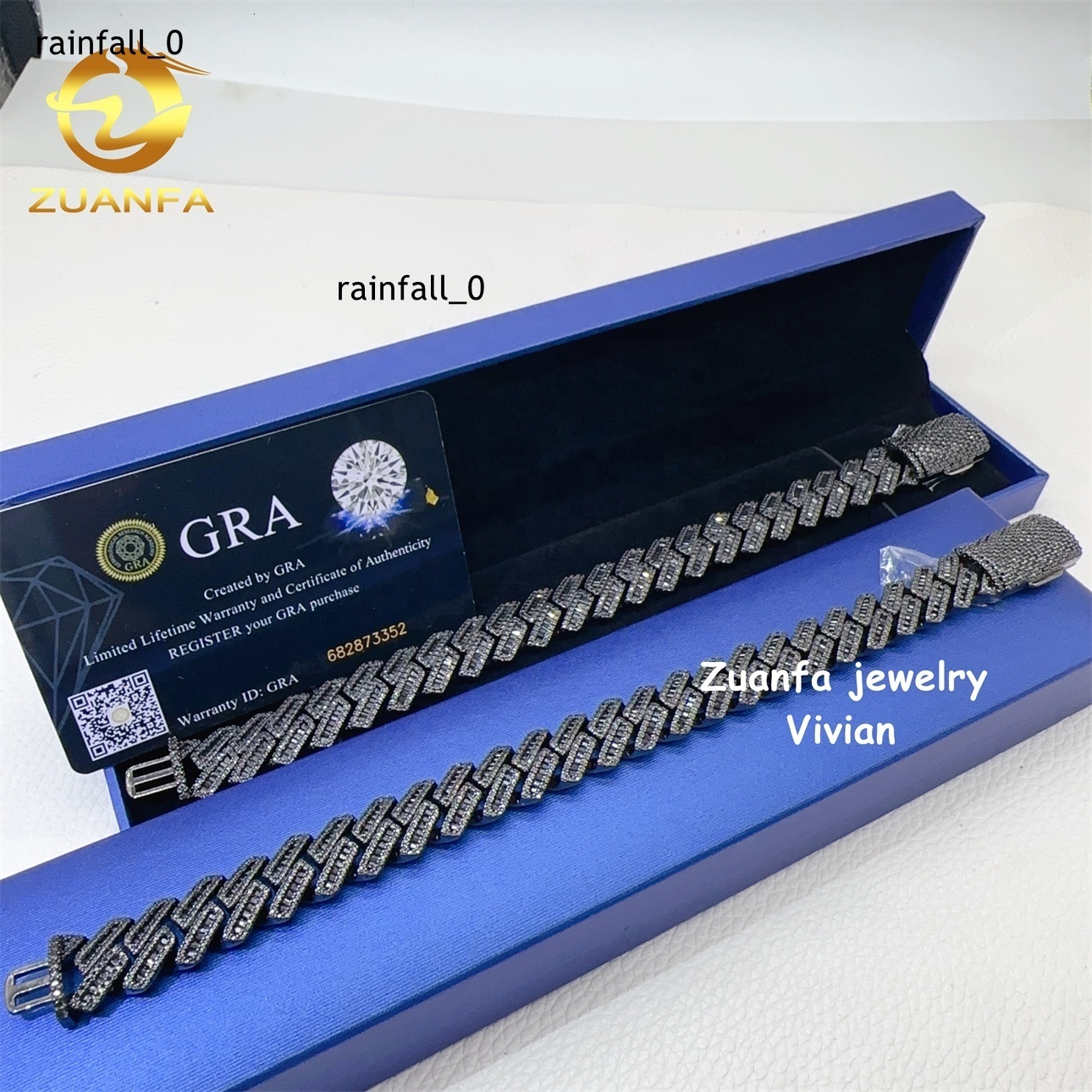 Vvs Moissanite Hip Hop Jewelry GRA Certificated 15mm Iced Out Silver 925 Diamond Bracelet Cuban Link Chain