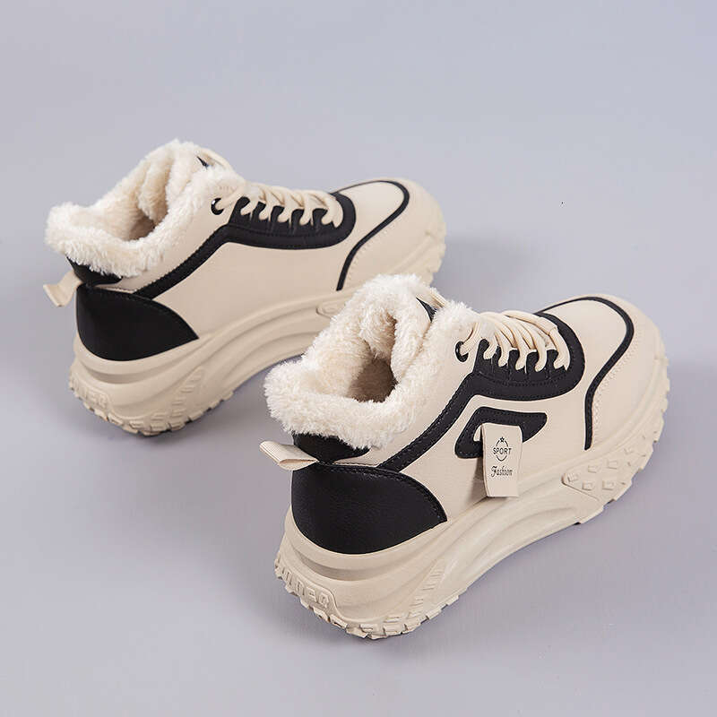 Women's 2025 New Winter High-Top Designer Shoe Retro-Stitched Fleece-Lined Warm Cotton Thick-Soled Cushioned Wear-Resistant Height-Increasing