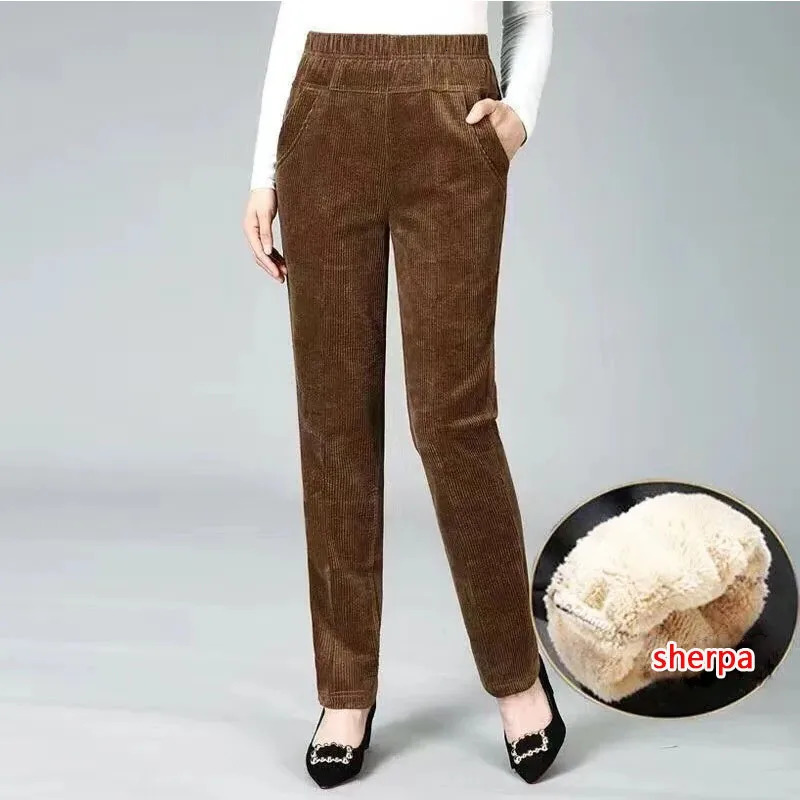 Thin Plush Thick Casual Pants Fleece Pencil Womens Corduroy Warm High Waist Autumn Winter Leggings Trousers 251029