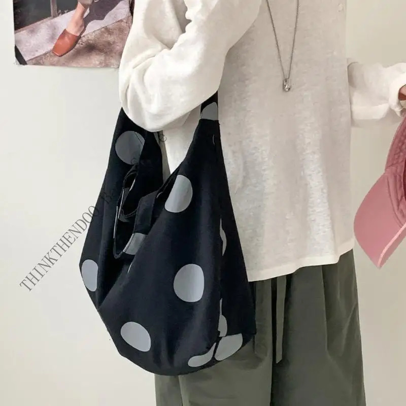 D0LF Stylish Dot Crossbody Bag For Women Trendy Summer Shoulder Purse Spacious Interior Practical Polyester 251029