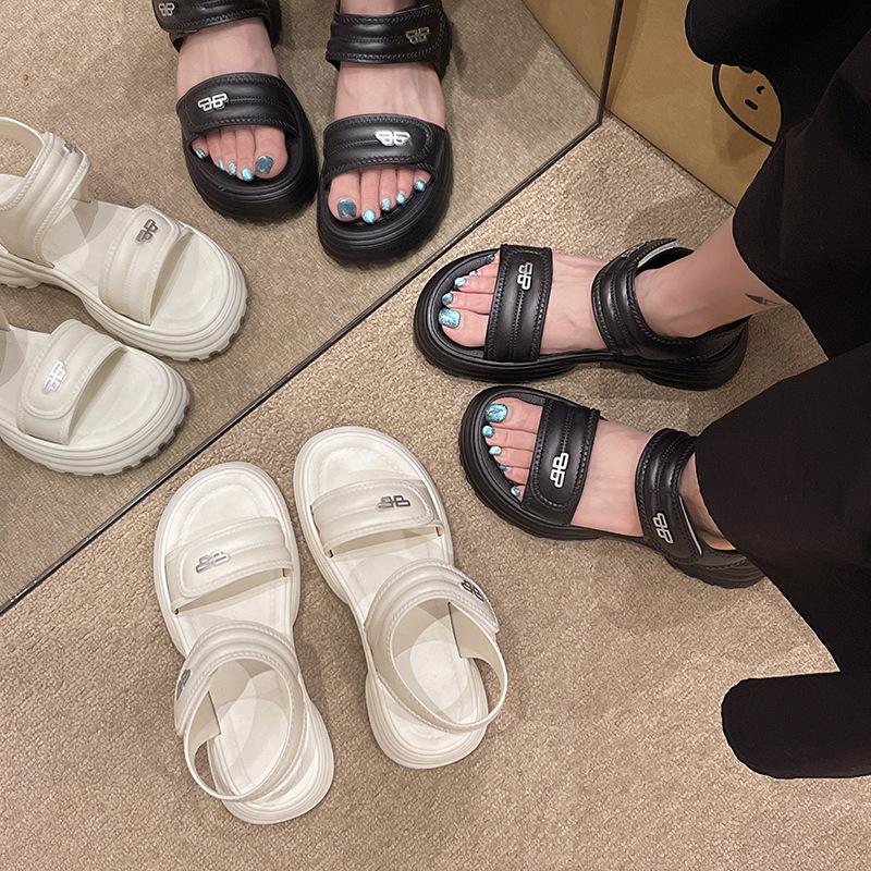 Free shipping Fashionable minimalist thick sole with sandals for women's design versatile for wearing with a wedge heel and height increasing san