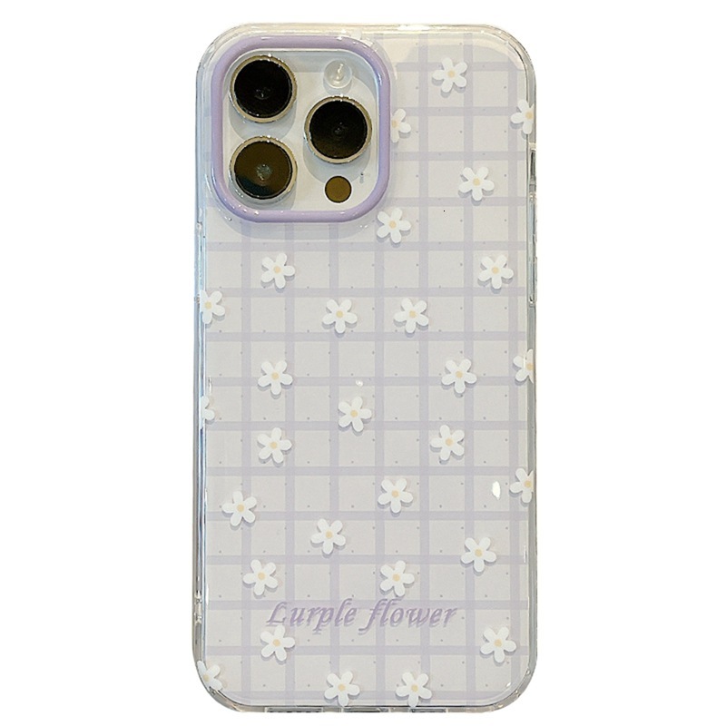Fresh Purple Plaid Flower for Apple 17 iPhone 16 Protective Cover 15 Pro Max Case 14