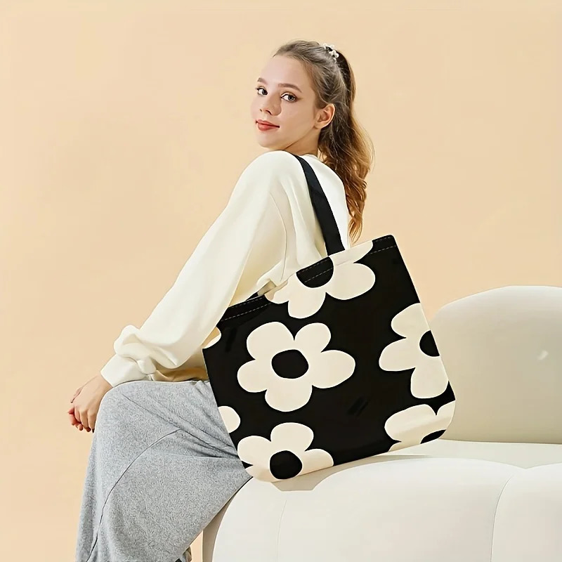 Yellow flower printed tote bag reusable fashionable backpack multifunctional handbag printed canvas shopping bag 251029