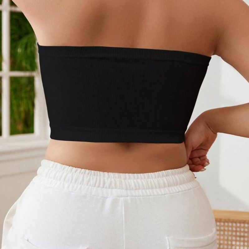 Bras Plus Size Women's Seamless Bandeau Bra, Ribbed Tube Top Wireless Comfort Bra, Stretchable Daily Wear Essential for Curvy Ladies