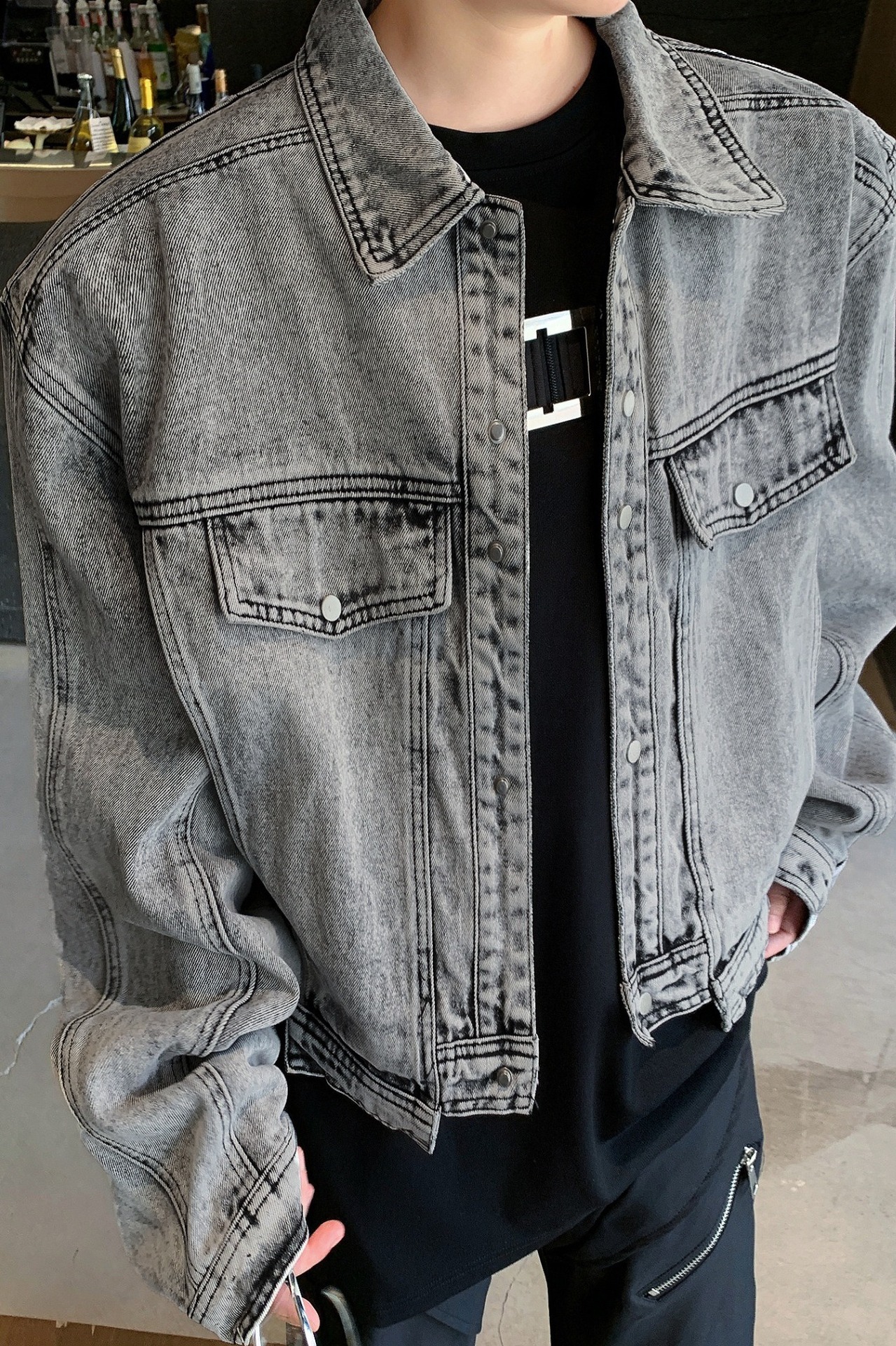 Padded Shoulder Denim Jacket Men's Spring And Autumn American High Street Workwear Jacket Designer Jacket Washed Loose Cool Denim Jacket