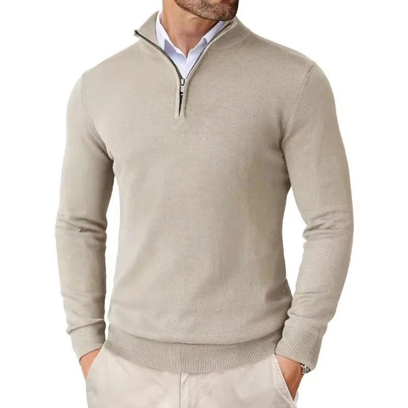 Mens Quarter Zip Up Sweaters Slim Fit Lightweight Pullover Outdoor Mock Neck Tops Half Turtleneck Knitted Streetwear 251029