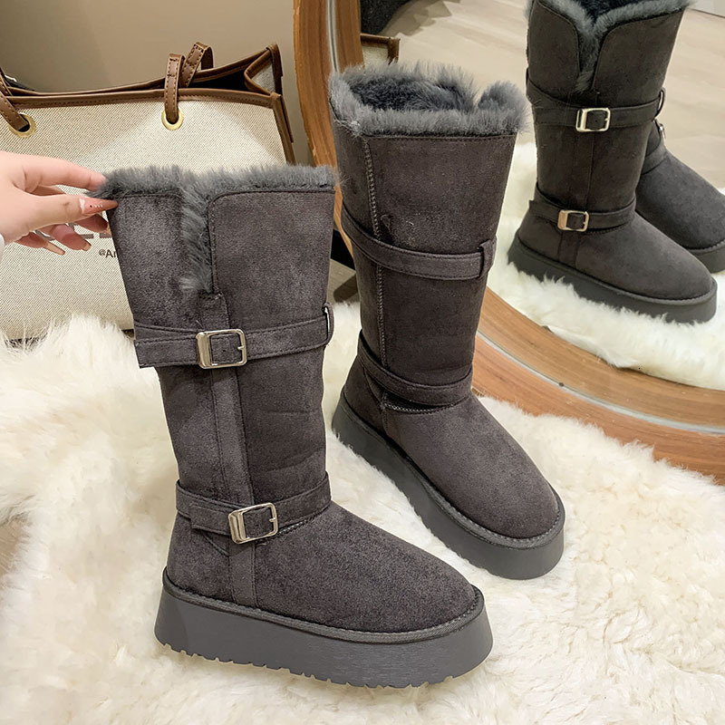 winter Autumn and winter new long tube designer boots gray snow boots luxury cotton luxury boots women s new thick soled wool lining thick high tube c