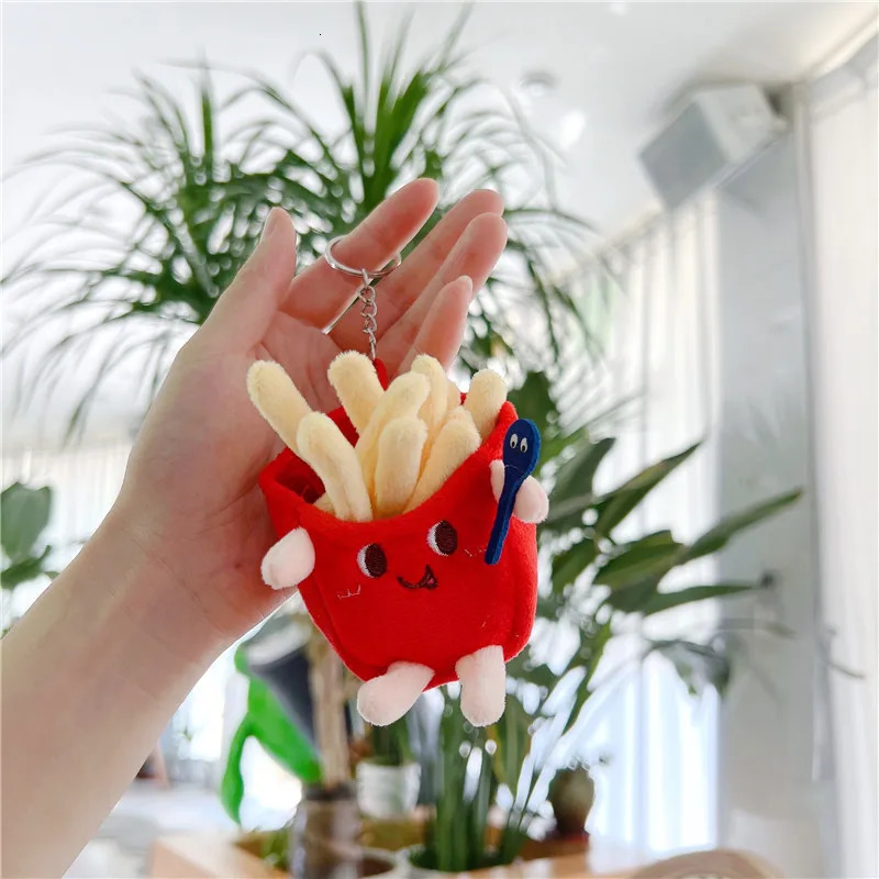 5 PCs Set Creative French Fries Burger Hanging Bag Couple Plush Decoration Girl Heart Car Keychain Little Doll 251013