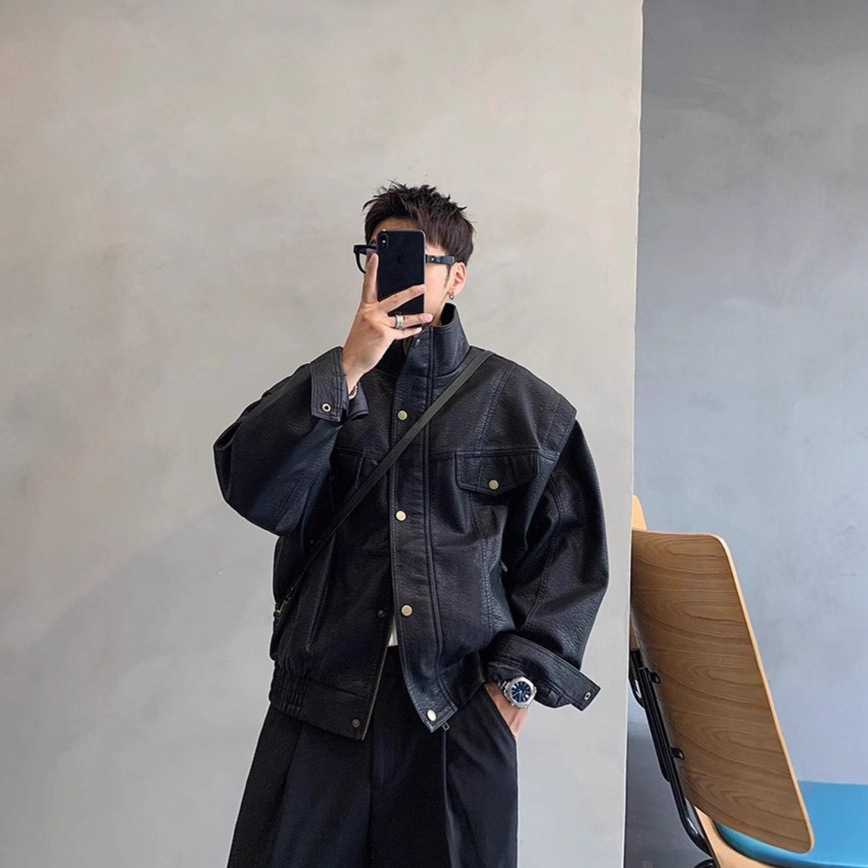 Designer Jacket High-end Short Motorcycle Leather Jacket For Men Autumn Trendy Brand Casual Loose Fit Cool Aviator PU Leather Jacket