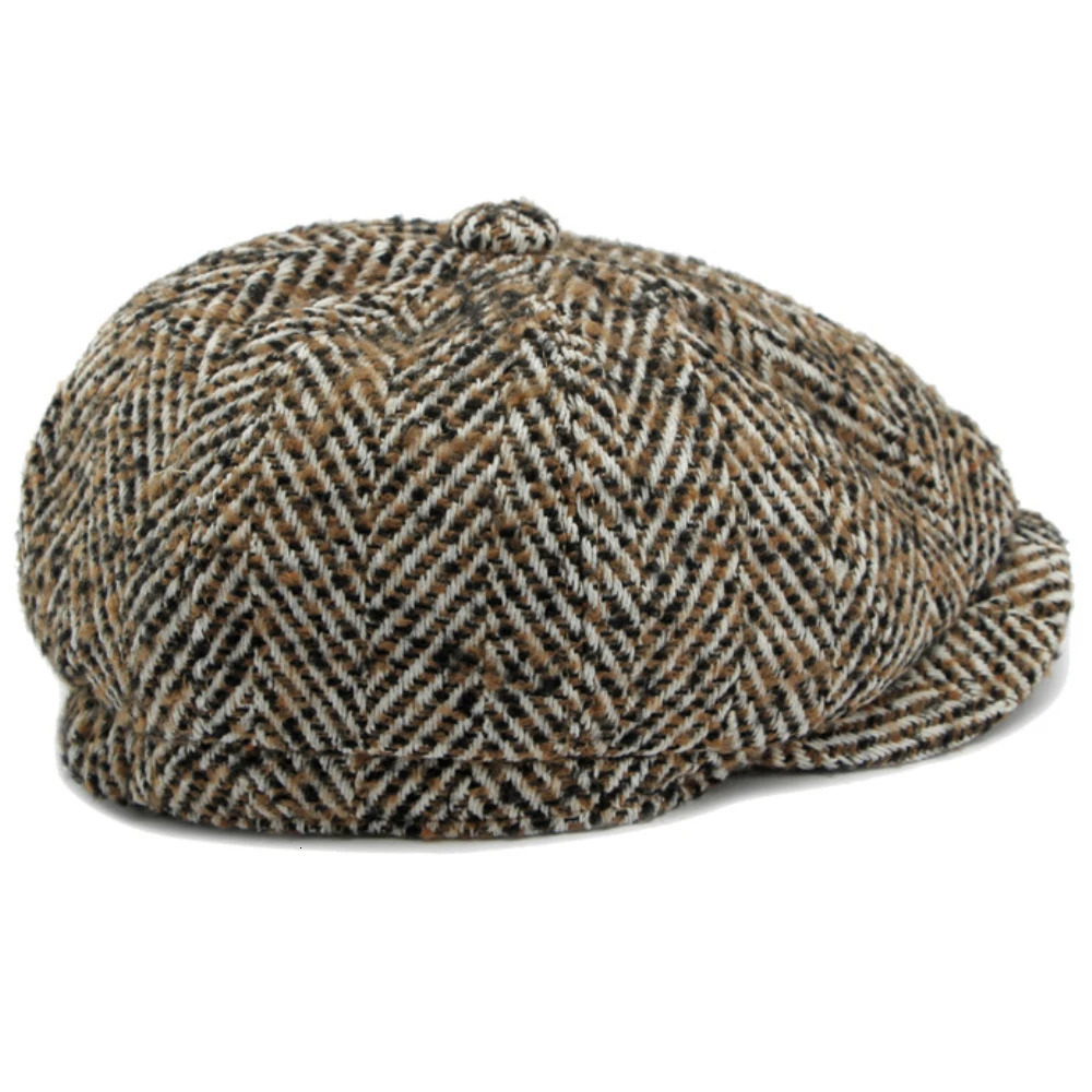 HT4409 Beret Cap Autumn Winter Hat Men Women Striped Artist Painter Wool Male Female Ivy Octagonal Flat Berets 251013