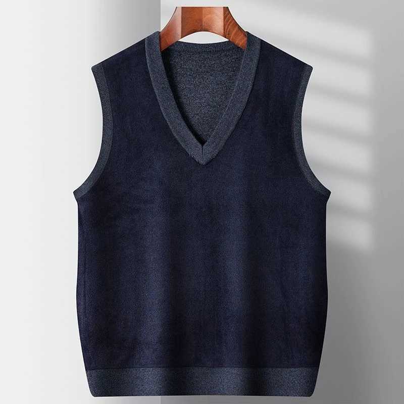 Mens Autumn Winter Thickened Knitted Cardigan Vest for Elderly Middle Aged Cozy Open Front Sweater Grandpa Dad Style W251029