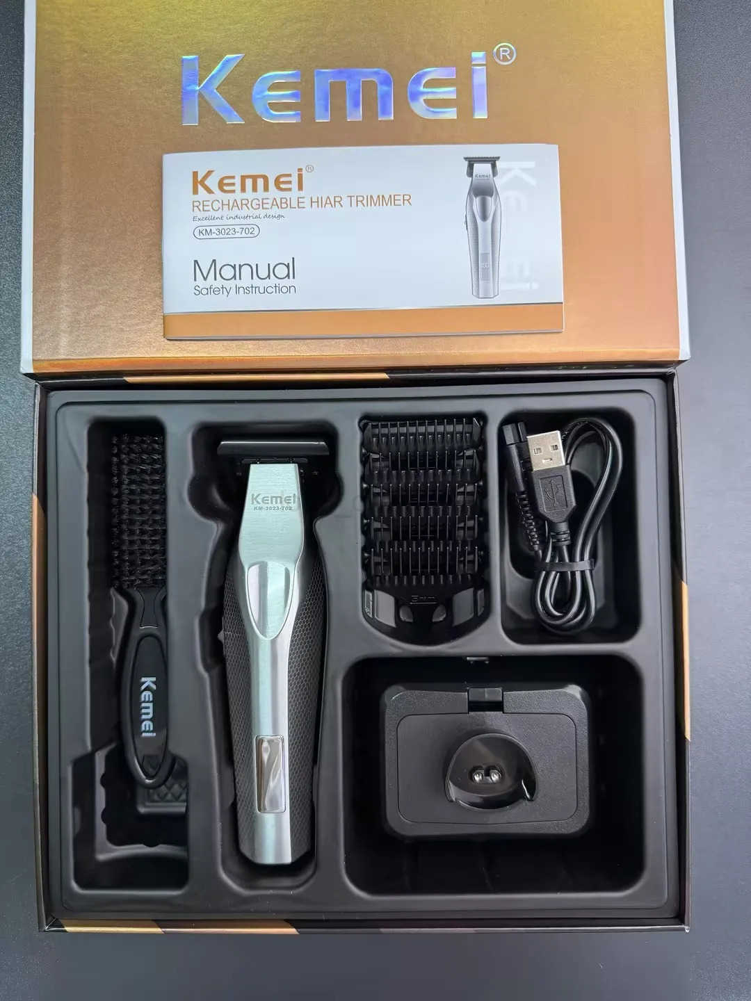 Kemei 3023702 Zero Gapped Cordless Hair Trimmer Professional Hair Clipper Men Barber Rechargeable Finish Hair Citing Machine Z251029