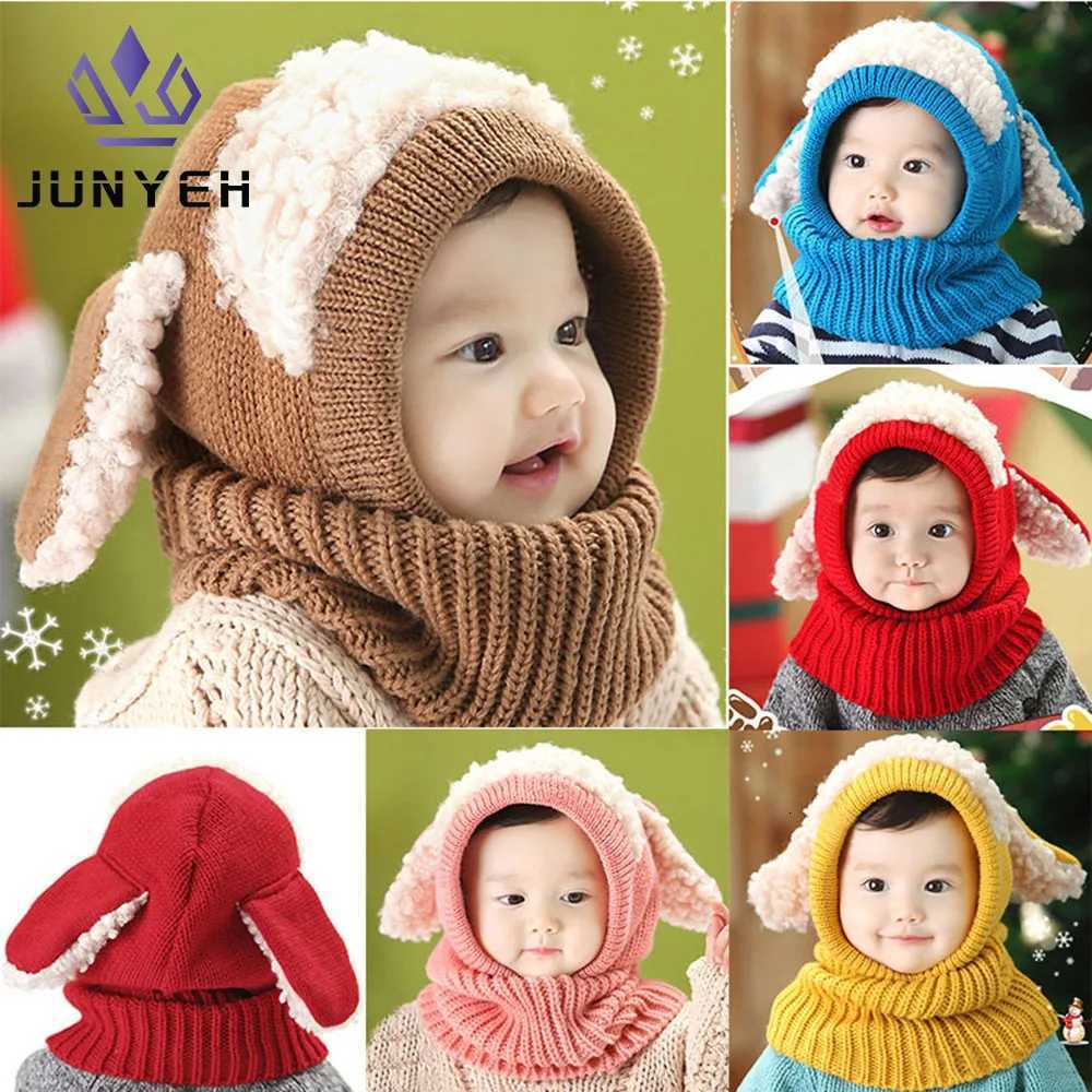 Korean Childrens Cute Puppy Winter Woolen Scarf Hat Baby Boys Girls Warm Hats With Shawl For Kids 636 Month251028