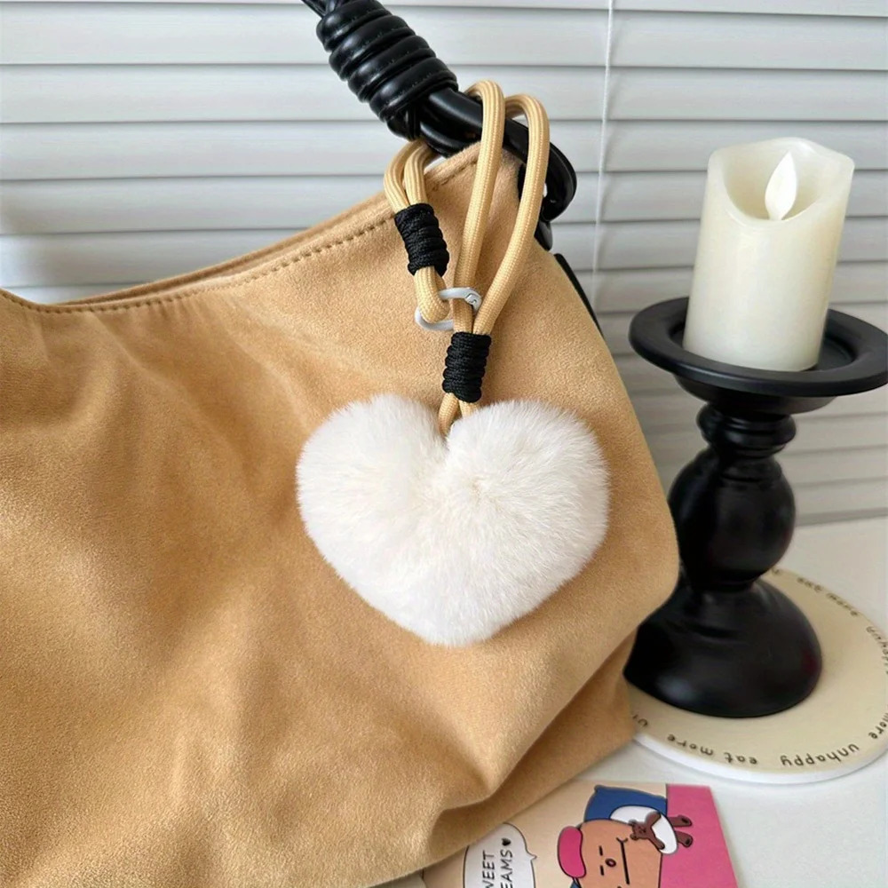 Heart Plush Keychain Colorful Lanyard Bag Accessories Fashion Wrist Strap Pendant Keychains Soft Fluffy Cute Bag Decoration 251029