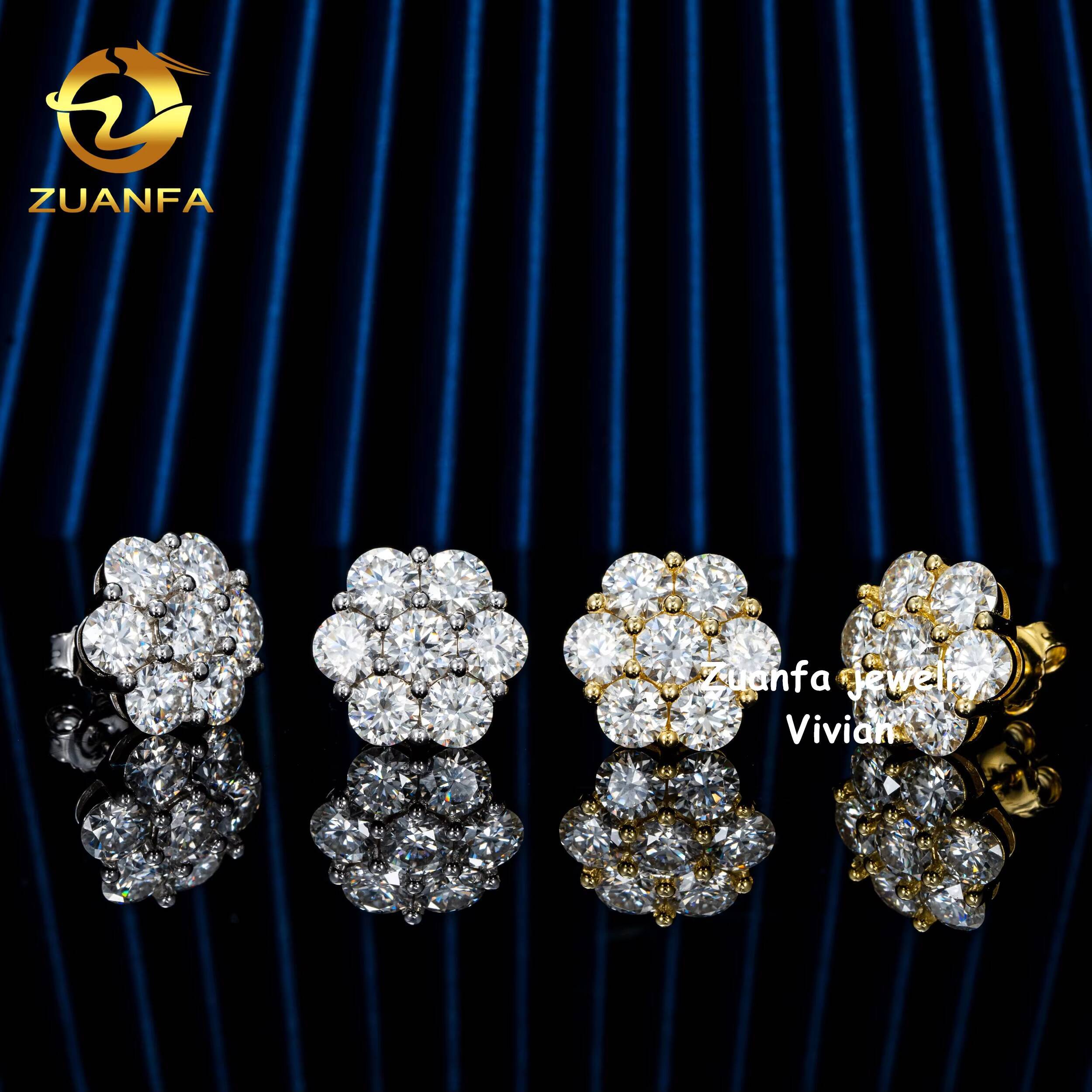 VVS Moissanite Diamond GRA Certificated Sterling Silver 925 Iced Out Earrings Fine Jewelry Moissanite Hip Hop Flower Earrings