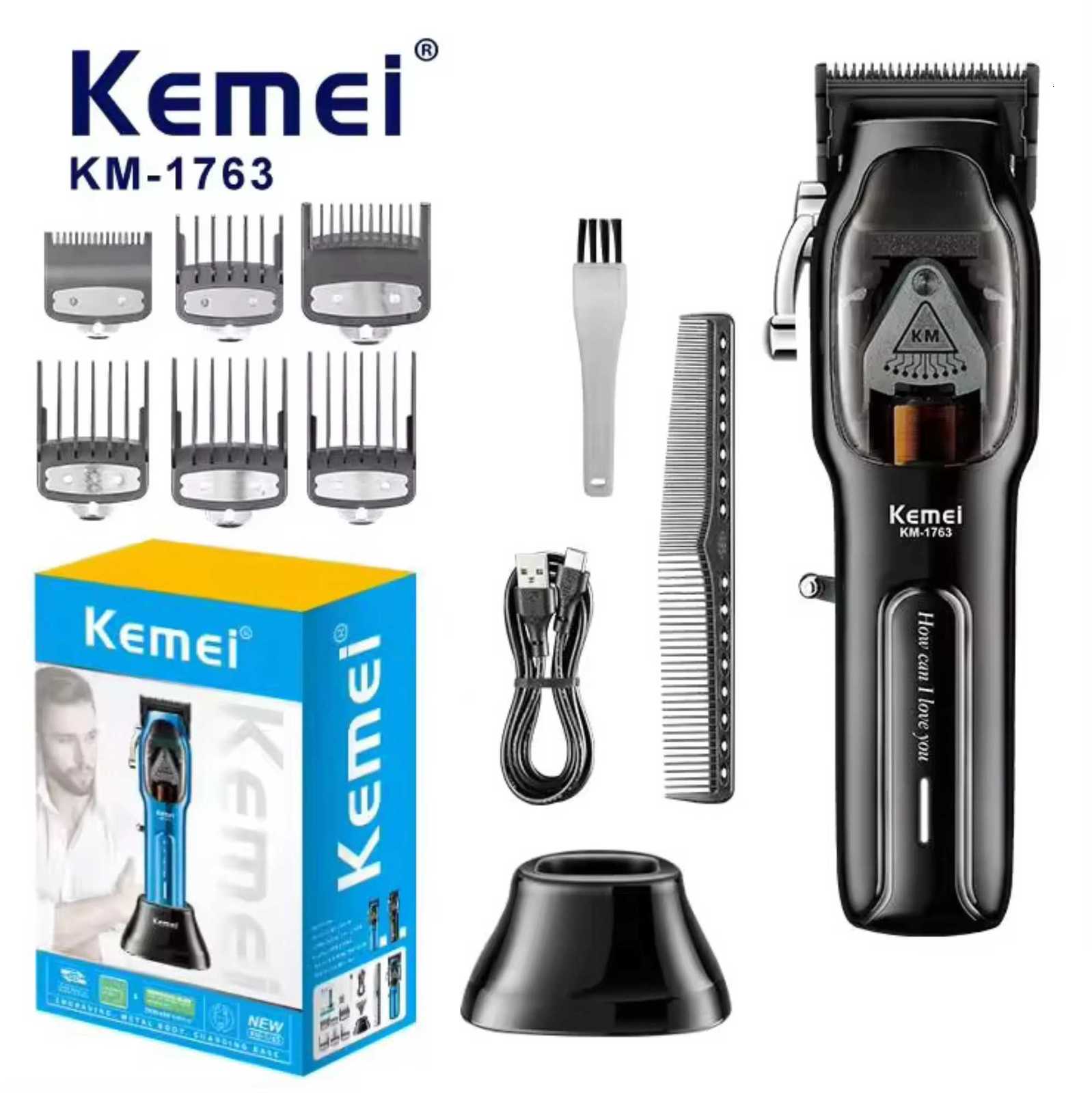 Kemei Barber High Speed Motor 9000 RPM Electric Hair Clipper Rechargeable Professional Hair Trimmer With Charging baseKM1763 M251029
