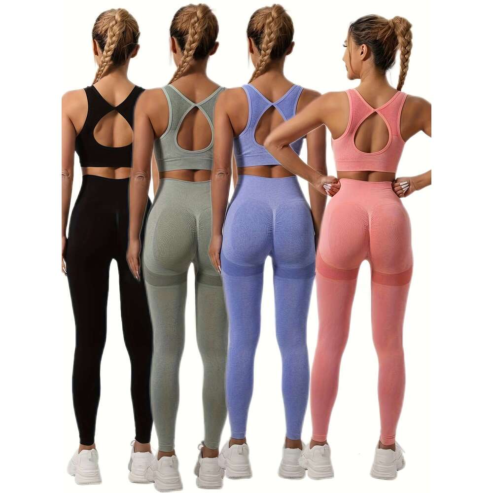 4pcs Sports Tank Top and Yoga Pants Set