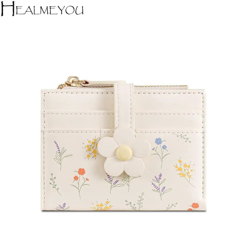 Flowers Printed Mini Coin Purse PU Leather MultiCards Slot Mini Keychain Bag Portable Zipper Small Card Bag Car Accessories 251029