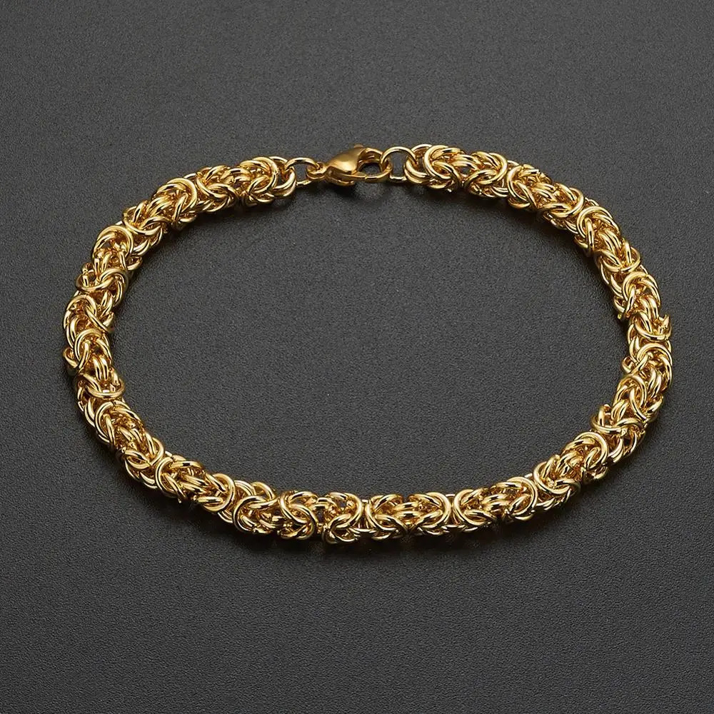 6810mm Fashion 316L Stainless Steel Gold Color Round Circle Byzantine Link Chain Men Women Bracelet Jewelry 251028