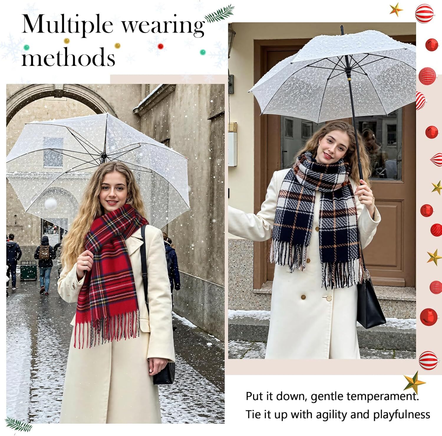 Custom Winter for Women, Scottish Checked Scarf Cashmere Feel Christmas Long Oversized Fashion Scarves