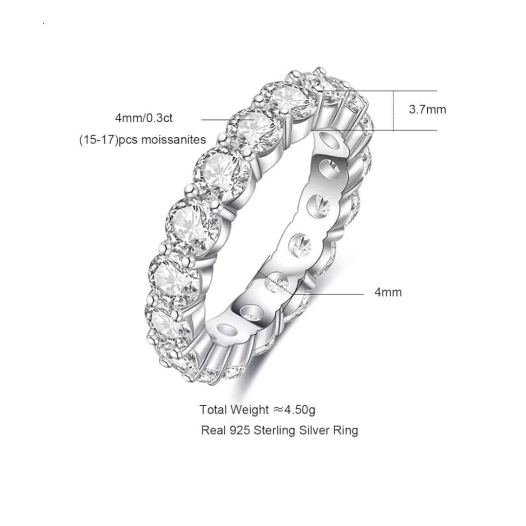 New Model Moissanite Eternity Ring Round Cut 5Ct D Color Lab Created Diamond Sterling Silver Wedding Band Ring for Women