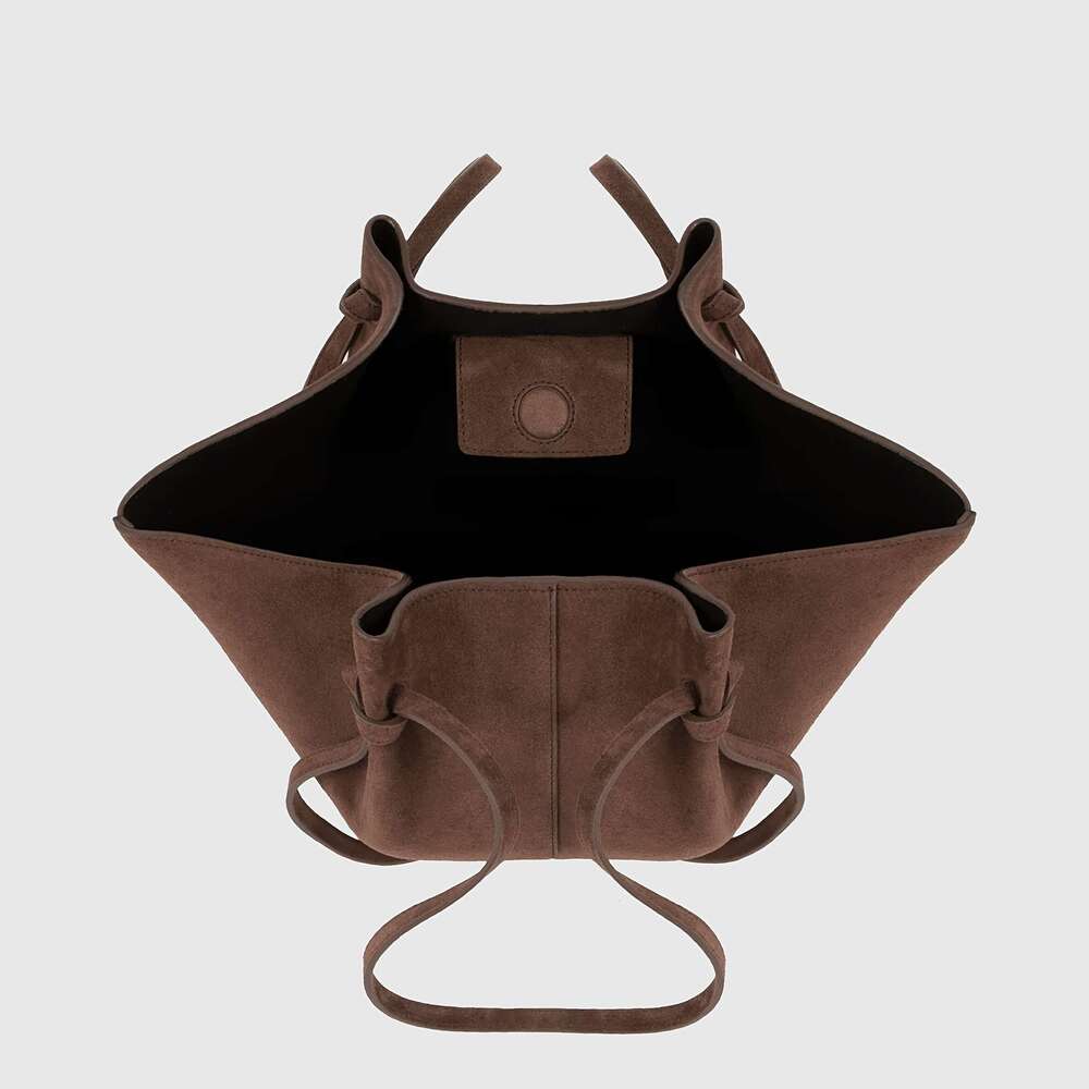 Dark Brown Suede Tote Bag Women Capacity Odorless Organizer With Decorative Tie Details, Holds Essentials, Versatile For Dinner