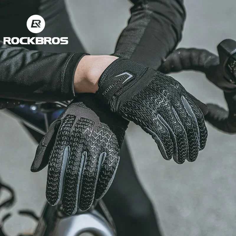 ROCKBROS Windproof Cycling Gloves Touch Screen Riding MTB Bike Bicycle Gloves Thermal Warm Motorcycle Winter Autumn Bike Gloves J2510291