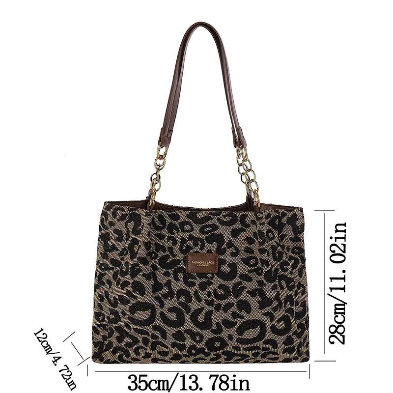 Vintage Womens Shoulder Bags Leopard Print Zipper Handbags Daily Commuting Casual Tote Bag 251029