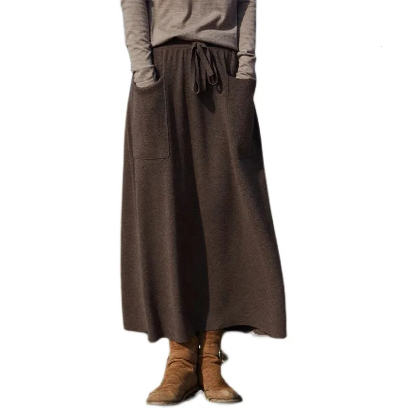 25 arrivals womens 100 wool skirts womens autumn and winter long loose and comfortable knit bottoming cashmere skirts 251028